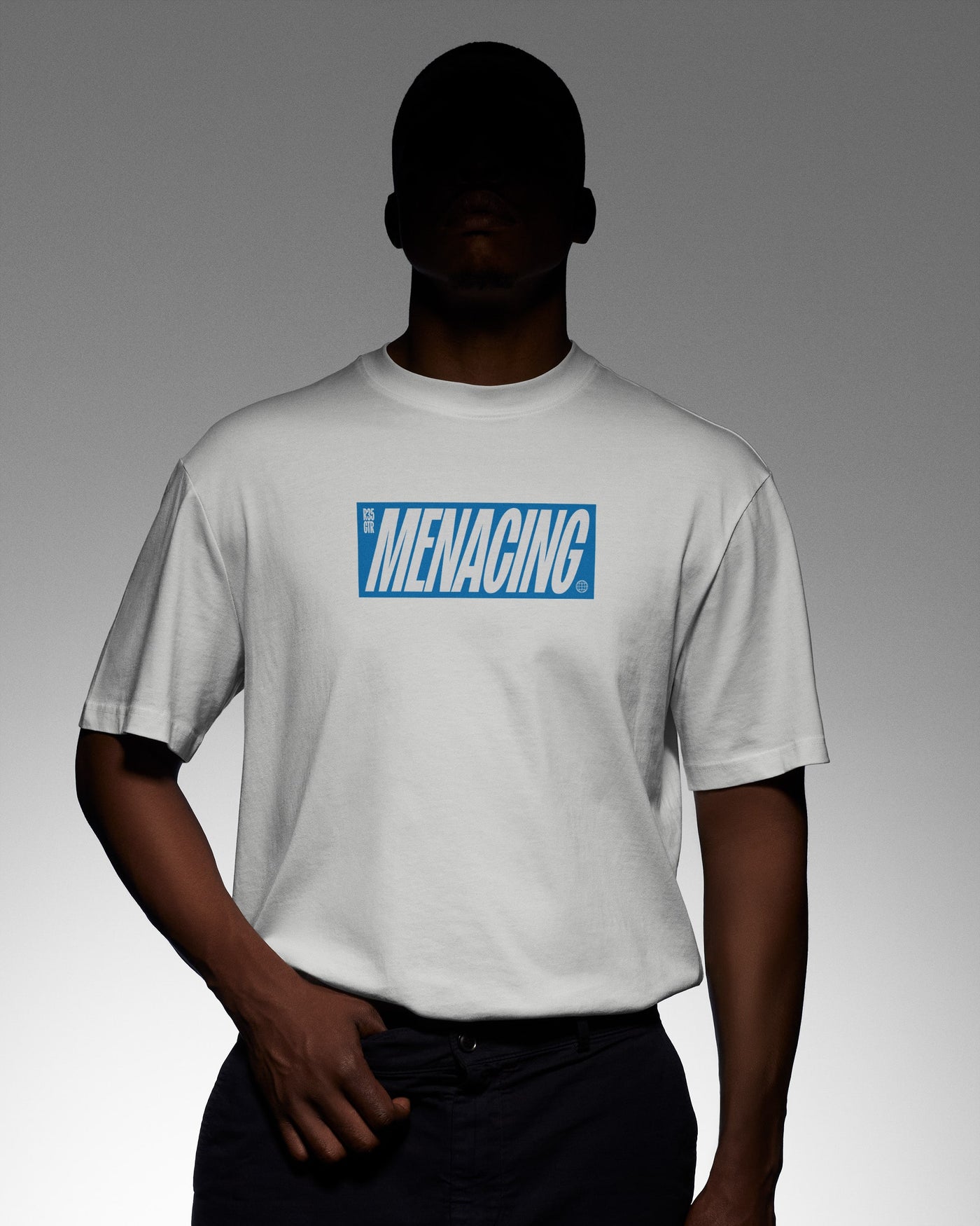 Menacing Italics Tee - White (Blue)